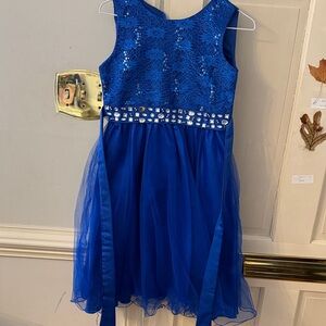 Amazon Royal Blue Sequin Lace Tulle Girls' Formal Dress